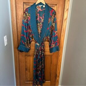 Vintage Victoria's Secret Gold Label 100% Quilted Trim Blue Robe Medium